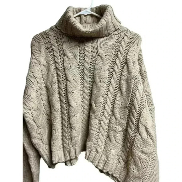 Love Tree Cable Knit Short Turtleneck Sweater in Beige - Picture 2 of 9